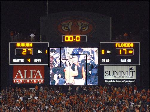 Tommy Tuberville on jumbotron Stadium