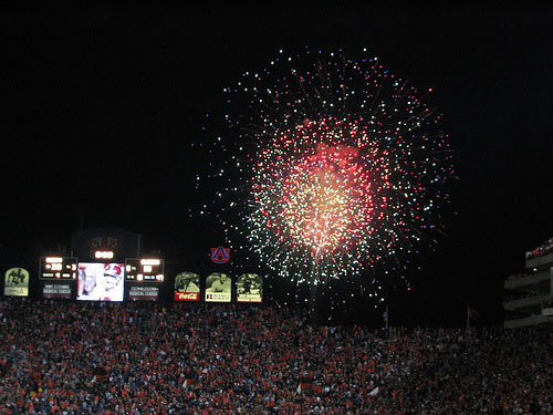 Fireworks go off after Auburn's 2005 Iron Bowl victory over Alabama.